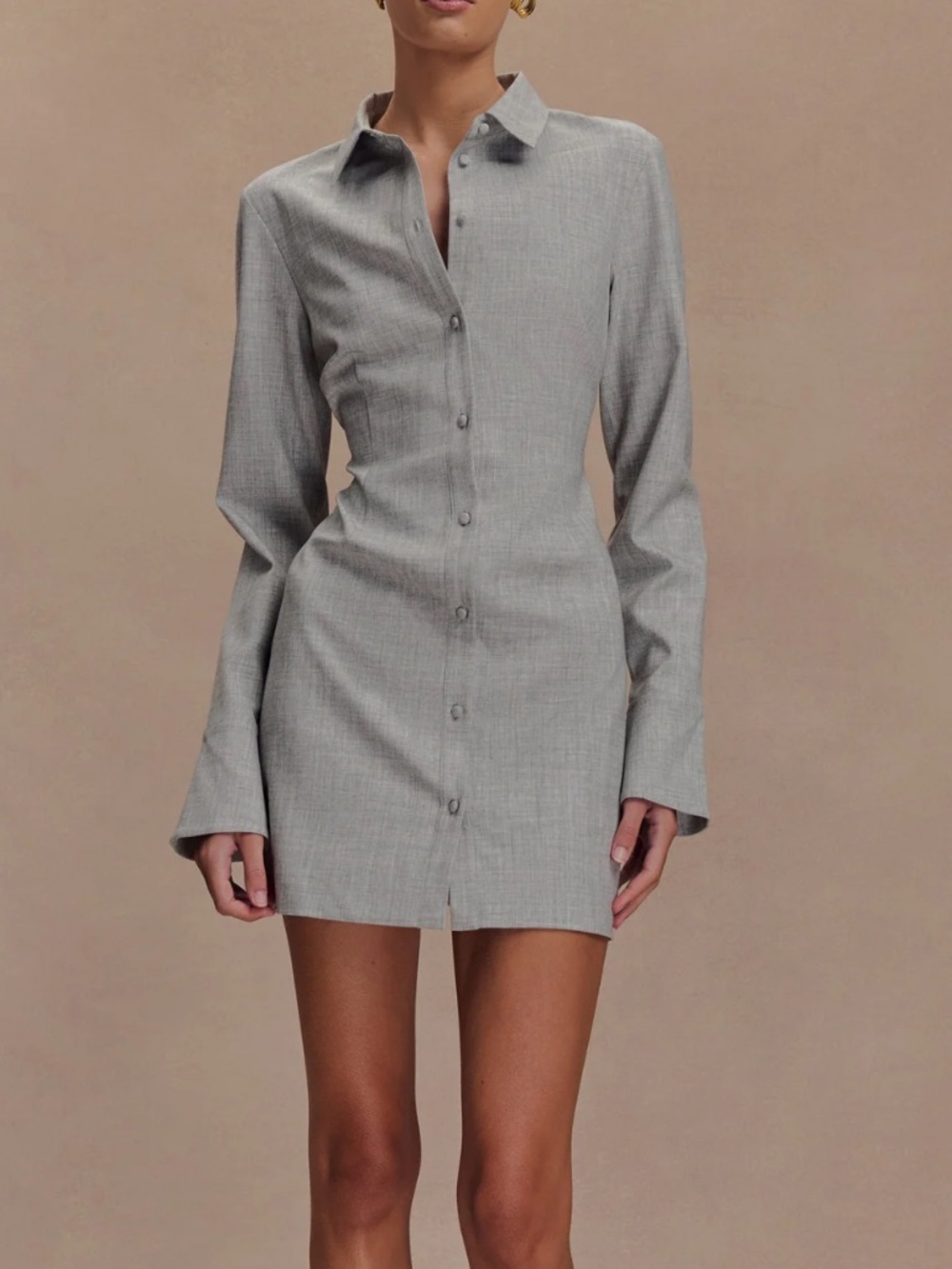 Meshki Fitted Shirt Mini Dress - Charcoal Marle